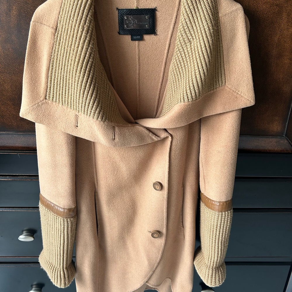 Women's Tan Sweater with Ribbed Collar